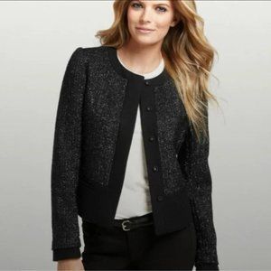 Ann Taylor Metallic Shimmer Wool Tweed Jacket Size: 2